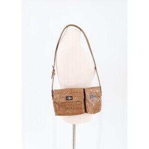 By FAR Billy Shoulder Bag Brown Leather Croc Print 2 Pocket Closures Women's